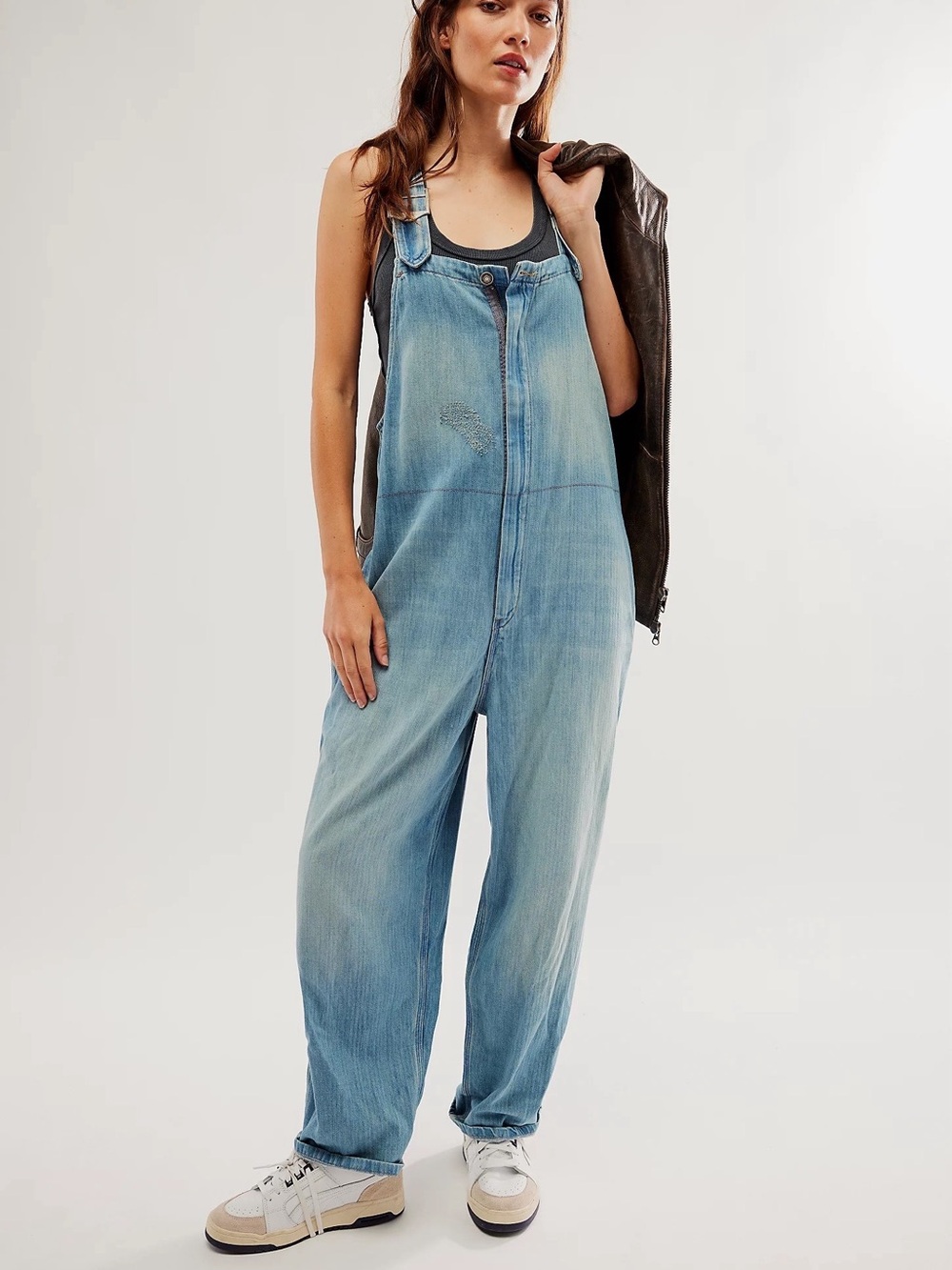 We The Free Deep Green Wide-Leg Denim Overalls